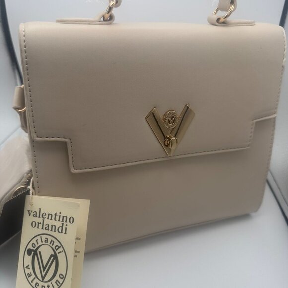 Valentino Orlandi Taupe and Gold Leather Handbag - Picture 1 of 6